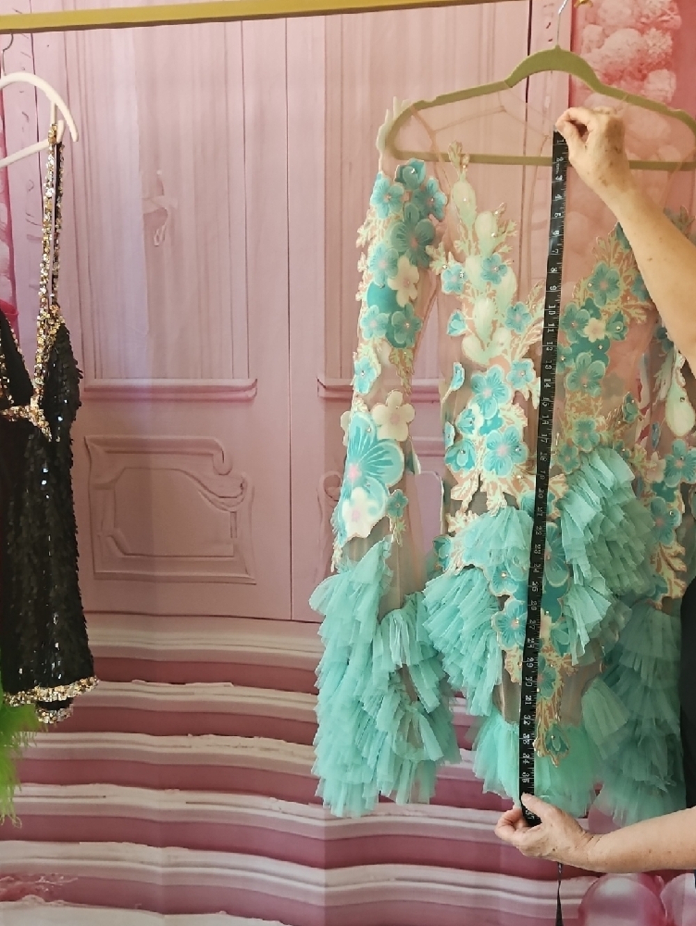 Aqua Floral Ruffle Dance Dress with 3D Appliqués - Picture 8 of 10